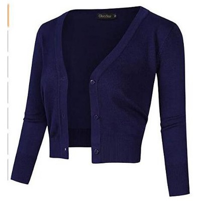 Clearlove Women's Cropped Bolero Cardigan – 3/4 Sleeve V-Neck Basic Classic Casual Button Down Knit Soft Sweater Top