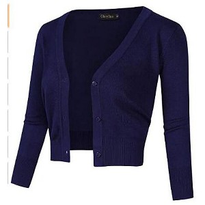 Clearlove Women's Cropped Bolero Cardigan – 3/4 Sleeve V-Neck Basic Classic Casual Button Down Knit Soft Sweater Top - 1 of 1