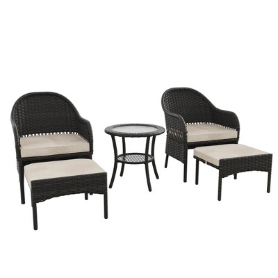 COWLOWN Beige Wicker Patio Chairs Set of 2, All-Weather Rattan Outdoor Dining Chairs with Armrests for Garden, Backyard, Deck, or Porch Use