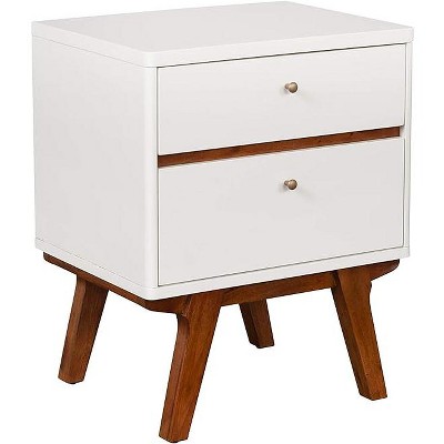 Alpine Furniture Dakota Nightstand, 21" W x 16" D x 26" H, White with Acorn Accents