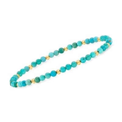 Pure Collection by Ross-Simons 4-4.5mm Turquoise Bead Stretch Bracelet With 14kt Yellow Gold