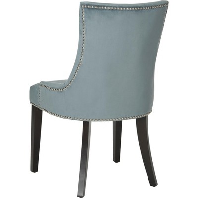 Elegant Blue Velvet Upholstered Side Chair with Silver Nailhead Trim
