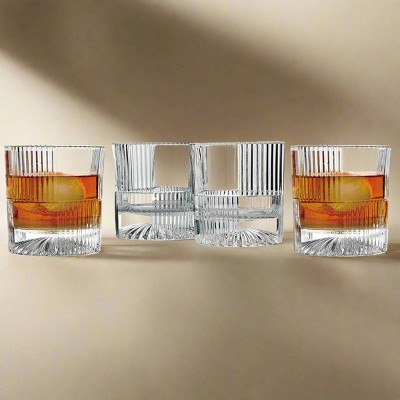 Clear Ribbed Crystal 10oz Stemware Set of 4