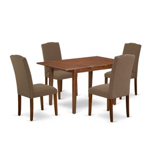 Rectangle Kitchen Table Set 5pc Southwestern Dining Table W/ Chairs Linen Fabric Dark Coffee - 1 of 4