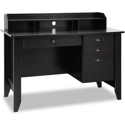 Elegant Black MDF Computer Desk with Multi-Drawer Storage and Monitor Shelf