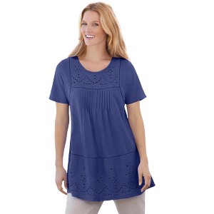 Woman Within Plus Size Embroidered Eyelet Pintucked Tunic - 1 of 4