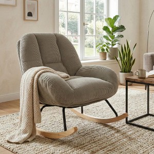 Homy Casa Serena Corduroy Rocking Chair with High Back and