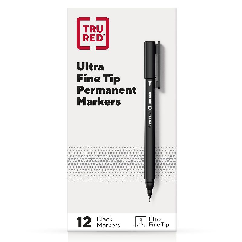 TRU RED Permanent Markers Ultra Fine Tip Black Dozen TR54534, 1 of 10