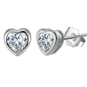Heart Earrings for Women by Ginger Lyne Gold Plated Sterling Silver Stud Solitaire Cubic Zirconia - 1 of 4