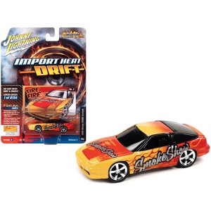 1990 Nissan 240SX Custom Golden Yellow with Bright Red Flames "Smoke Show" 1/64 Diecast Model Car by Johnny Lightning - 1 of 3