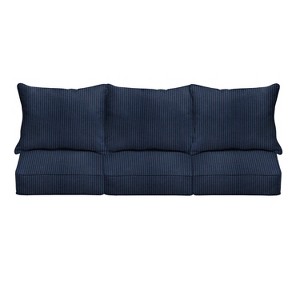 23"x25"x5" Sunbrella Stripe Outdoor Throw Pillow and Cushion Set Blue/White: UV & Weather-Resistant Patio Furniture - 1 of 2