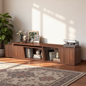 Belord Extendable TV Stand with Sliding Doors, Minimalist Rectangular Entertainment Cabinet - 1 of 4