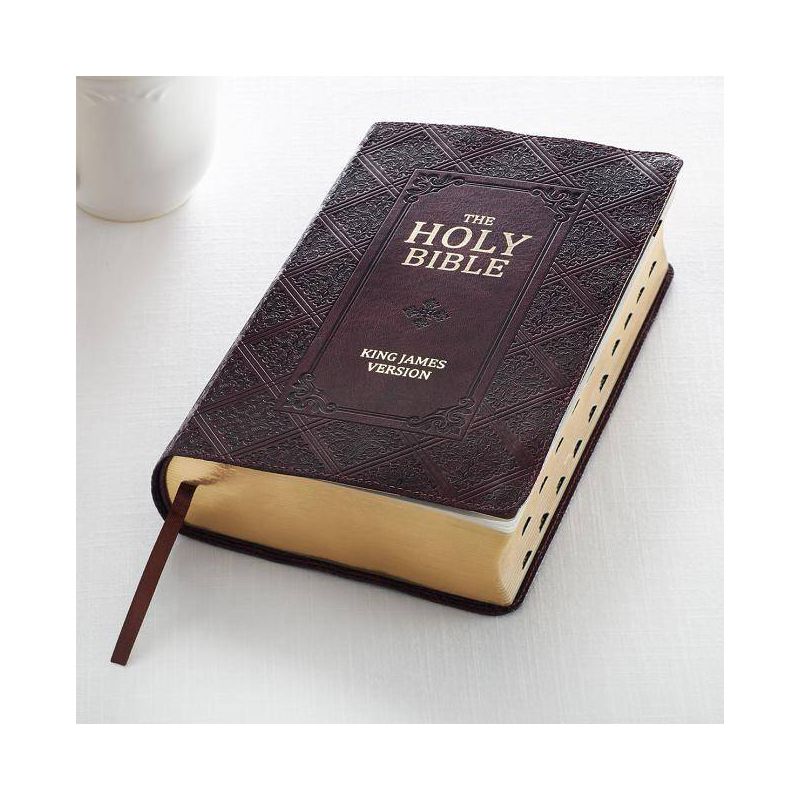 KJV Giant Print Lux-Leather Pattern Dark Brown - Large Print (Leather Bound), 1 of 2