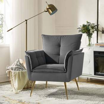 Jonat Contemporary Velvet Wooden Upholstered Armchair with Metal Legs for Bedroom and Living Room | ARTFUL LIVING DESIGN