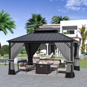 ALAULM Wall Mount Gazebo Outdoor Pergola, Hardtop Lean to Gazebo Canopy Awnings with Sloped Roof and Sturdy Steel Frame, for Patio, Deck, Backyard - 1 of 4