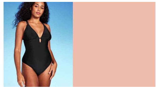 Women's Plunge Hardware Trim Cheeky One Piece Swimsuit - Shade & Shore™, 2 of 6, play video