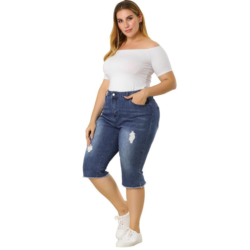 Agnes Orinda Women's Plus Size Capri Ripped Slash Pocket Raw Hem Slim Casual Jean Shorts, 4 of 7