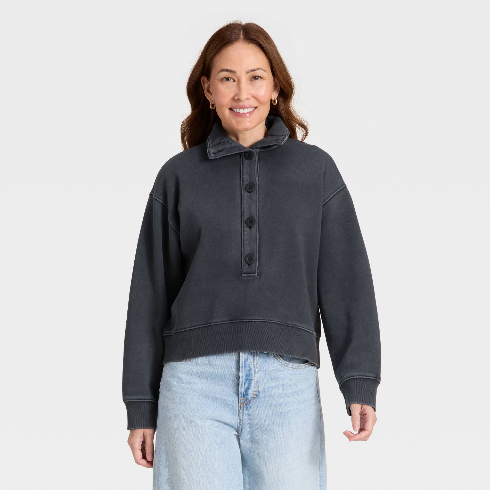 Women's Button-Front Pullover Sweatshirt - Universal Thread™