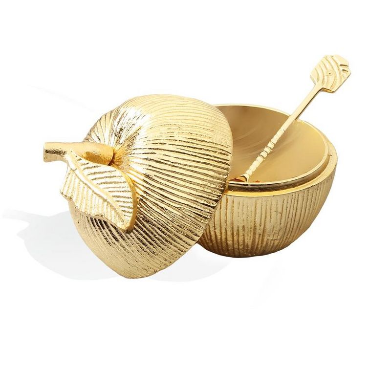Classic Touch Gold Apple Shaped Honey Jar with Spoon - 2.5"D x 4.75"H, 3 of 4
