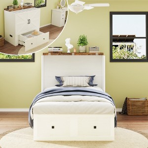 AMERLIFE Murphy Bed with Storage& Charging Station, Farmhouse Cabinet Bed, Noise-Free, for Guest Room, Apartment, or Office - 1 of 4