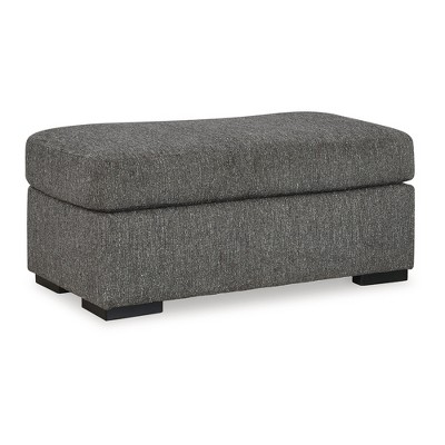 Signature Design by Ashley Gardiner Contemporary Firmly Cushioned Polyester Upholstery Ottoman with Exposed Faux Wood Finish Feet, Dark Gray