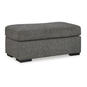 Signature Design by Ashley Gardiner Contemporary Firmly Cushioned Polyester Upholstery Ottoman with Exposed Faux Wood Finish Feet, Dark Gray - 1 of 4