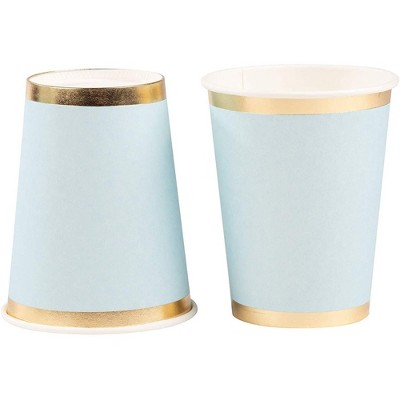 Juvale 50-Pack Light Blue with Gold Foil Disposable Paper Cups Party Supplies 9 oz