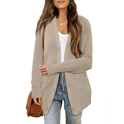 INSPIRE CHIC Women's Long Knit Button Down Open Front with Pockets Casual Spring Fall Winter Cardigan Sweater
