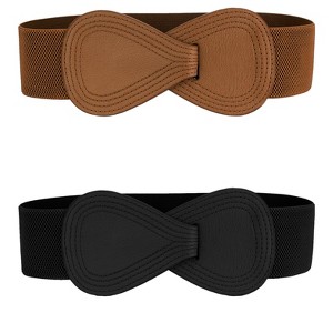 Allegra K Women's Faux Leather Interlock 8-shaped Buckle Elastic Waist Belt 2 Pcs - 1 of 4