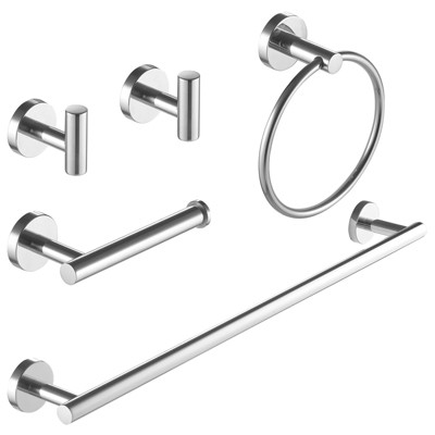 BWE 5-Piece Bath Hardware with Towel Bar Towel Hook Toilet Paper Holder and Towel Ring Set