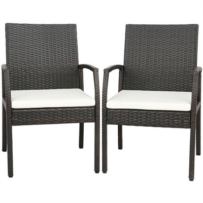 MOEPISY 2 Pieces Patio Wicker Dining Armchair Set with Soft Zippered Cushion