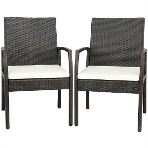 MOEPISY 2 Pieces Patio Wicker Dining Armchair Set with Soft Zippered Cushion - 1 of 4