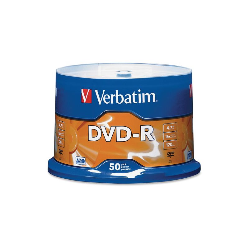 Verbatim AZO DVD-R 4.7GB 16X with Branded Surface - 50pk Spindle - 120mm - Single-layer Layers - 2 Hour Maximum Recording Time, 1 of 3
