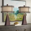 Franklin Iron Works Niklas 26" High Industrial Table Lamps Set of 2 USB Port Pull Chain Brown Bronze Finish Metal Tan Shade Living Room Charging - 2 of 4