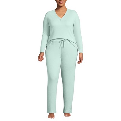 Lands' End Women's Cozy 2 Piece Pajama Set - Long Sleeve Top and Pants