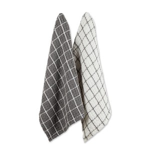 Design Imports Gray Windowpane Oversize Washed Waffle Dishtowel Set/2 - 1 of 4