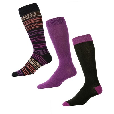 Memoi Stripe Rush Cotton Blend Crew Sock 3 Pack