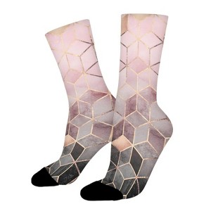 Pink Geometric Pattern Women Printed Crew Socks Funny Funky Socks Soft Polyester Novelty Gifts for Artists Men - 1 of 1