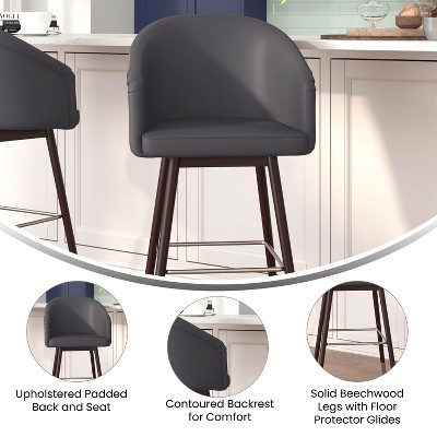 Adjustable Gray Leather & Walnut Metal Barstool 30"H