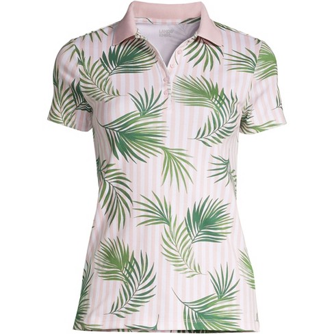 Lands' End Women's Supima Cotton Short Sleeve Polo Shirt - Medium - White/pink  Striped Palm : Target