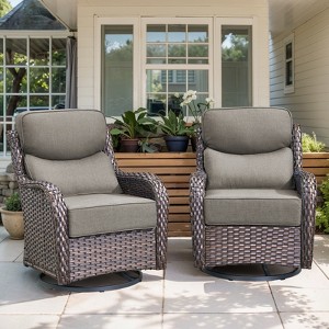 Belord Outdoor Swivel Rocker Patio Chairs of 2 with 6 Inch Thick Cushions, Wicker Patio Furniture Set Swivel Rocking Glider Chairs with High Back - 1 of 4
