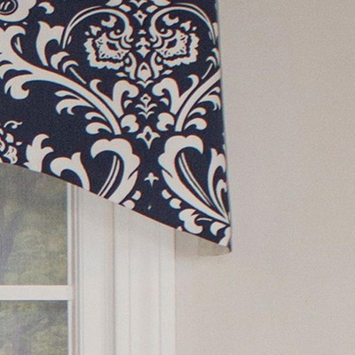 Navy and White Cotton Damask Window Valance