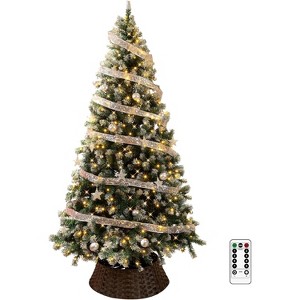 VINGLI 7.5ft Pre-lit Christmas Tree, 350 Lights, Picket Fence Skirt, Ribbon Silver Ornaments, 1223 PVC Tips, Holiday Party Decor - 1 of 4