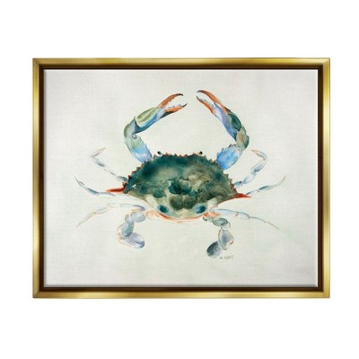 Stupell Industries Blue Sea Crab Over Beige Soft Watercolors