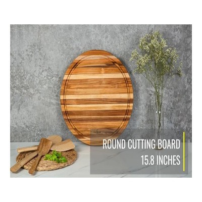 5 Pcs Round Wood Cutting Board,Wooden Serving Board with Groove Kitchen Chopping Boards for Pizza, Bread, Cheese, Charcuterie, Fruit, Vegetables