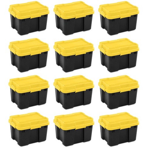 Sterilite 19 Gallon Plastic Stacker Tote, Heavy Duty Lidded Storage Bin  Container For Stackable Garage And Basement Organization, Black, 12-pack :  Target