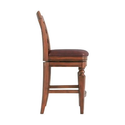 Napa Mahogany Rubberwood Counter Height Swivel Stool with Faux Leather Seat