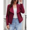 Coolmee Women's Fashion Faux Suede Jackets Lapel Long Sleeve Open Front Outerwear Cropped Coats - 3 of 4