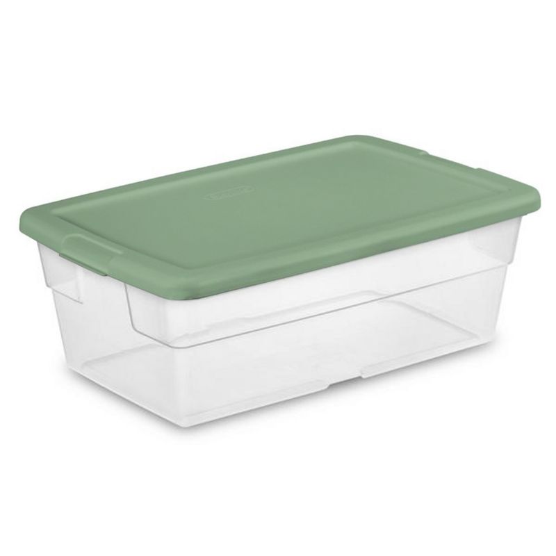 Sterilite Stackable 6 Quart Clear Home Storage Tote Box Container with Handles for Efficient Space Saving Household Organization, Crisp Green (5 Pack), 1 of 6