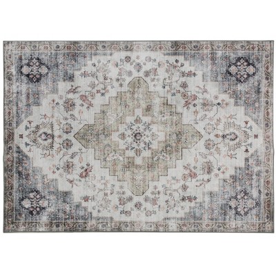 4x6 Area Rug, Vintage Machine Washable Rug, Non-Slip Carpet for Living Room, Bedroom, Dining Room, Brown and Green